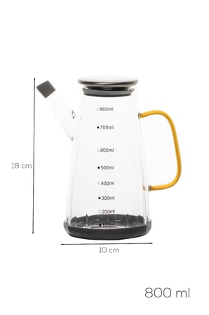 Porsima Yh009-D02 800 Ml Borosilikat Cam Yağdanlık - Sızdırmaz Metal Kapak Ölçekli Yağlık