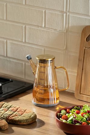 Porsima Yh009-D01 Metal Kapaklı Vakumlu Ölçekli Borosilikat Cam Sızdırmaz Yağlık Sirkelik 800 Ml