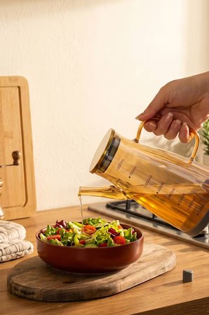 Porsima Yh009-D01 Metal Kapaklı Vakumlu Ölçekli Borosilikat Cam Sızdırmaz Yağlık Sirkelik 800 Ml