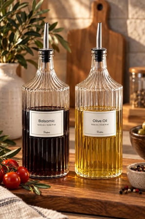 Porsima Viking 18113 2li 1000 ml Cam Şişe Yağlık Sirkelik Çift Kapaklı Gümüş