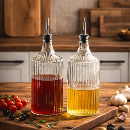 Porsima Viking 18113 2li 1000 ml Cam Şişe Yağlık Sirkelik Çift Kapaklı Gümüş