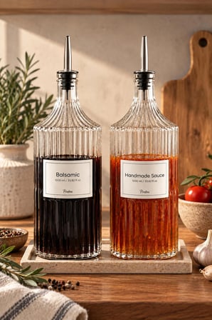 Porsima Viking 18113 2li 1000 ml Cam Şişe Yağlık Sirkelik Çift Kapaklı Gümüş