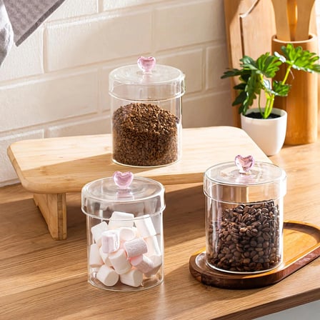 Porsima Hearts 3lü 750 ml Borosilikat Cam Kavanoz Seti Saklama Kabı Takımı 10x12 cm