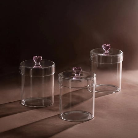 Porsima Hearts 3lü 750 ml Borosilikat Cam Kavanoz Seti Saklama Kabı Takımı 10x12 cm