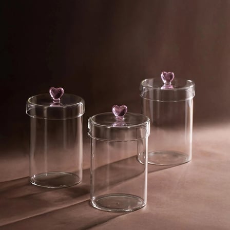 Porsima Hearts 3lü 950 ml Borosilikat Cam Kavanoz Seti Saklama Kabı Takımı 10x15 cm