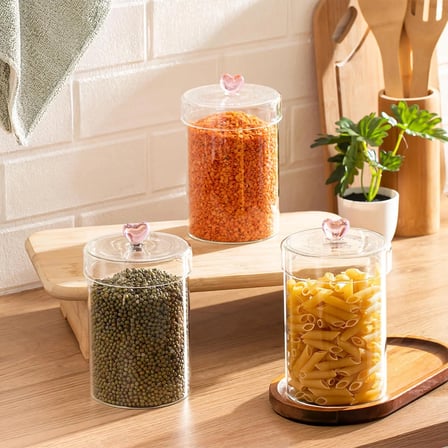 Porsima Hearts 3lü 950 ml Borosilikat Cam Kavanoz Seti Saklama Kabı Takımı 10x15 cm