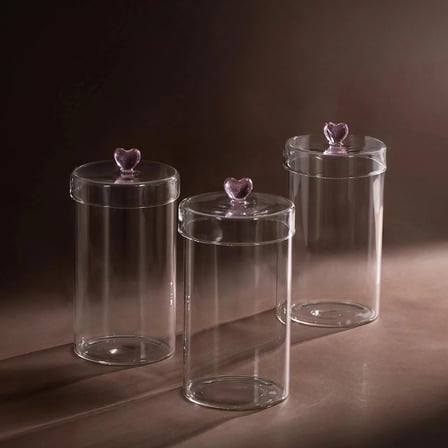 Porsima Hearts 3lü 1150 ml Borosilikat Cam Kavanoz Seti Saklama Kabı Takımı 10x18cm