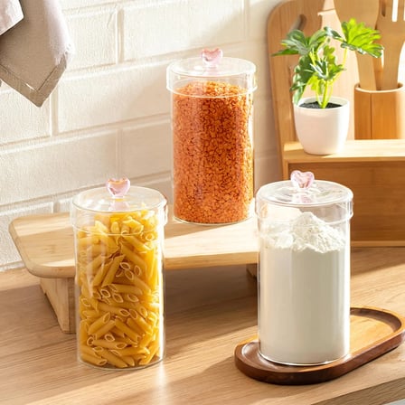 Porsima Hearts 3lü 1150 ml Borosilikat Cam Kavanoz Seti Saklama Kabı Takımı 10x18cm