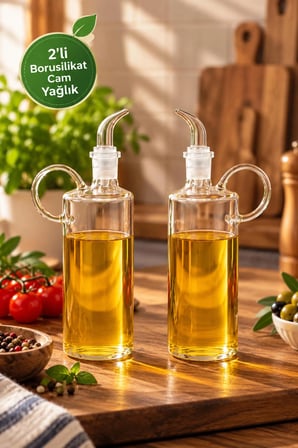 Porsima 408 2li Kare Borosilikat Cam Yağdanlık Yağlık Sirkelik 400ml