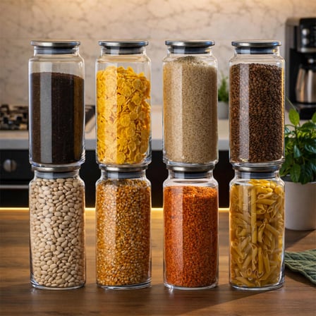 Porsima 4401 Bormio Metal Kapaklı 8li Cam Kavanoz Seti Vakum Kapaklı Saklama Düzenleme Kabı Seti 1400ml