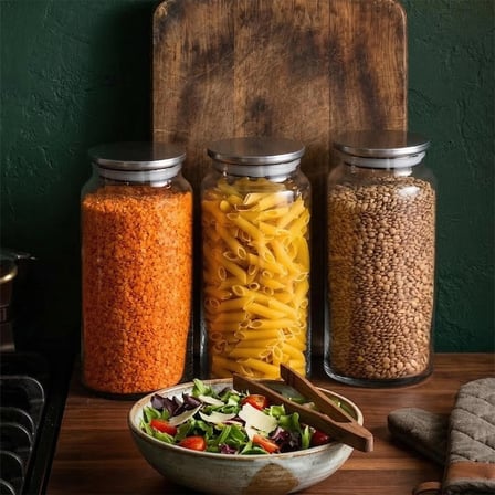 Porsima 4401 Bormio Metal Kapaklı 8li Cam Kavanoz Seti Vakum Kapaklı Saklama Düzenleme Kabı Seti 1400ml