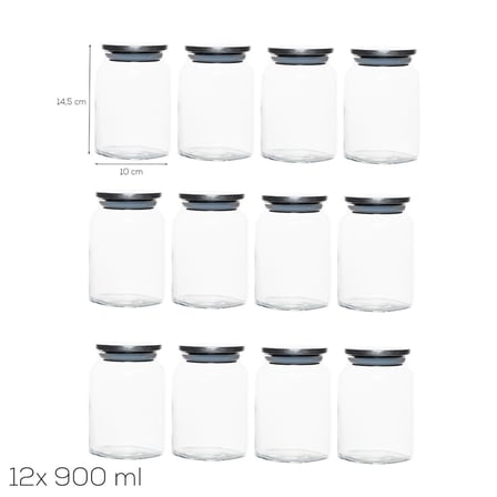 Porsima 4402 Bormio Metal Kapaklı 12li Cam Kavanoz Seti Vakum Kapaklı Saklama Düzenleme Kabı Seti 900ml
