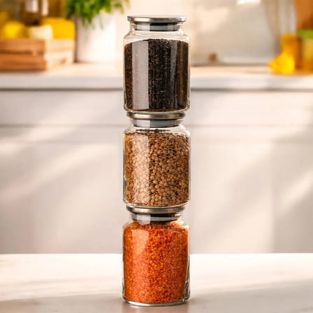 Porsima 4407 Bormio Metal Kapaklı 3lü Cam Kavanoz Seti Vakum Kapaklı Saklama Düzenleme Kabı Seti 900ml