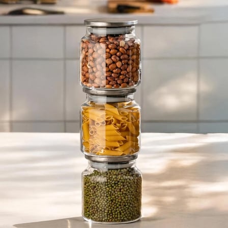 Porsima 4408 Bormio Metal Kapaklı 3lü Cam Kavanoz Seti Vakum Kapaklı Saklama Düzenleme Kabı Seti 650ml