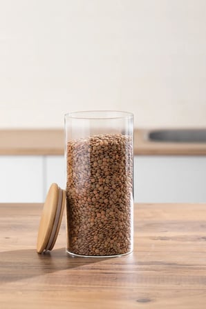 Porsima 3-4 Bambu Borosilikat Vakumlu Kapaklı Yuvarlak Cam 4lü Kavanoz Seti Saklama Kabı 1650ml 10x25cm