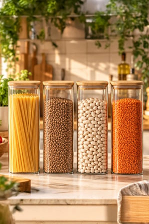 Porsima 7-4 Bambu Vakumlu Kapaklı Kare Borsilikat Cam 4lü Kavanoz Seti Saklama Kabı 1900ml 9,5x27cm