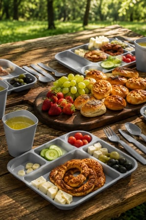 Porsima AC-101-1 32 Parça 6 Kişilik Pratik Piknik Seti - Saklama Kutulu Piknik Sepeti Gri