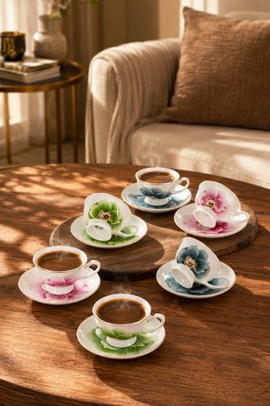 Porsima GC57-2442 12 Parça Yaldızlı Porselen Kahve Fincan Takımı - Mix Kahve Fincan Seti - 100ml