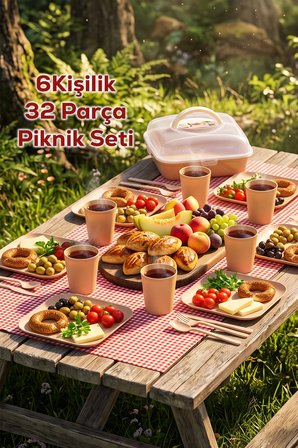 Porsima 0039-3 Karizma 32 Parça 6 Kişilik Pratik Taşınabilir Piknik Seti - Saklama Kutulu Mokka