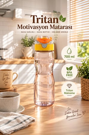 Porsima 911037-3 BPA Free Motivasyon Sporcu Su Matarası Suluk 0,7lt Su Şişesi Turuncu