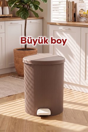 Porsima 0709-2 Stil 3lü Yuvarlak Pedallı İçi Kovalı Çöp Kovası Seti - Banyo Mutfak Çöp Kovası Mokka