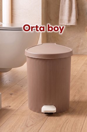 Porsima 0709-2 Stil 3lü Yuvarlak Pedallı İçi Kovalı Çöp Kovası Seti - Banyo Mutfak Çöp Kovası Mokka