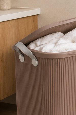 Porsima 0750-2 Stil Kapaklı Kirli Çamaşır Sepeti - Dikdörtgen Kirli Çamaşır Sepeti Mokka 40Lt