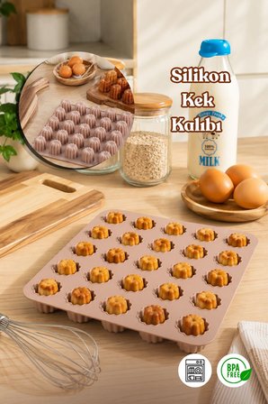 Porsima 30044-1 Silikon 25li Muffin kalıbı Çiçek kek kalıbı kalıbı Krem 24*24cm