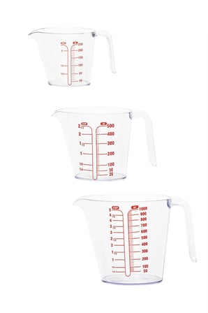 Porsima 3lü Şeffaf Plastik Ölçek Kabı - Beher Mutfak Ölçü Kabı 250mL-500ml-1000ml