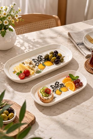 Porsima Lemon  Porselen 2li Kayık Tabak Seti - Oval Kahvaltılık Sunumluk Seti