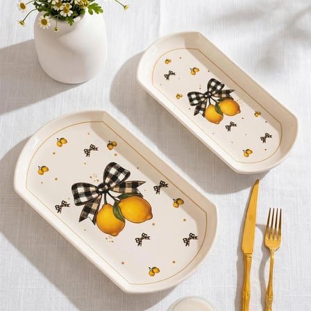 Porsima Lemon  Porselen 2li Kayık Tabak Seti - Oval Kahvaltılık Sunumluk Seti