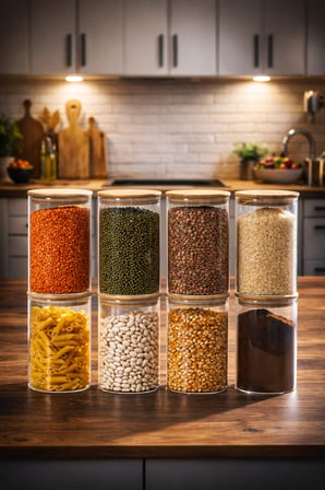 Porsima 2-4 Bambu Vakumlu Borosilikat Kapaklı Yuvarlak Cam 8li Kavanoz Seti Saklama Kabı 1300ml 10x20cm