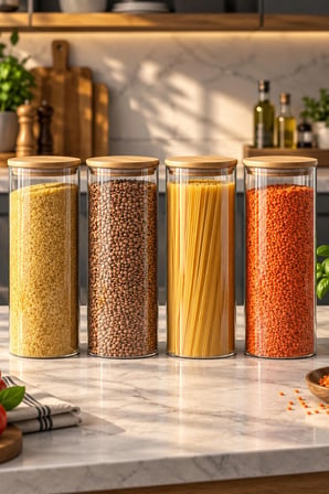 Porsima 4-4 Bambu Vakumlu Kapaklı Yuvarlak Cam 12li Kavanoz Seti Saklama Kabı 2100ml 10x30cm