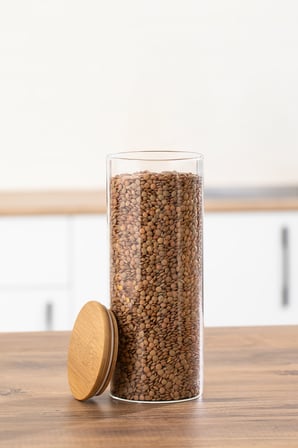 Porsima 4-4 Bambu Vakumlu Kapaklı Yuvarlak Cam 12li Kavanoz Seti Saklama Kabı 2100ml 10x30cm