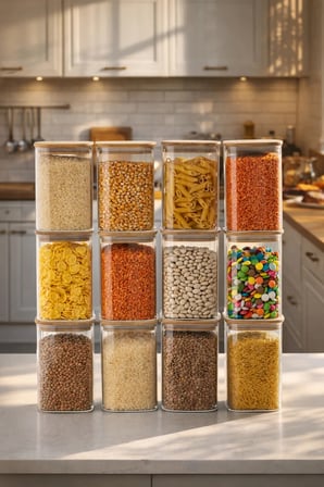 Porsima 6-4 Bambu Vakumlu Kapaklı Kare Borsilikat Cam 12li Kavanoz Seti Saklama Kabı 1250ml 9,5x15cm