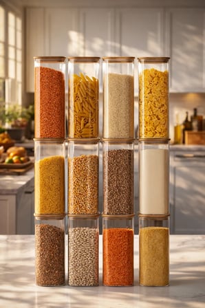 Porsima 7-4 Bambu Vakumlu Kapaklı Kare Borsilikat Cam 12li Kavanoz Seti Saklama Kabı 1900ml 9,5x27cm