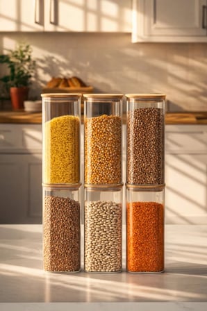 Porsima 7-3 Bambu Vakumlu Kapaklı Kare Borsilikat Cam 6lı Kavanoz Seti Saklama Kabı 1900ml 9,5x27cm