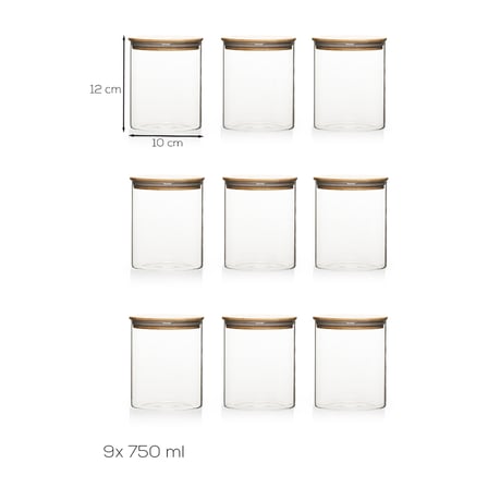 Porsima 1-3 Bambu Vakumlu Kapaklı Yuvarlak Borosilikat Cam 9lu Saklama Kabı 750ml 10x12cm