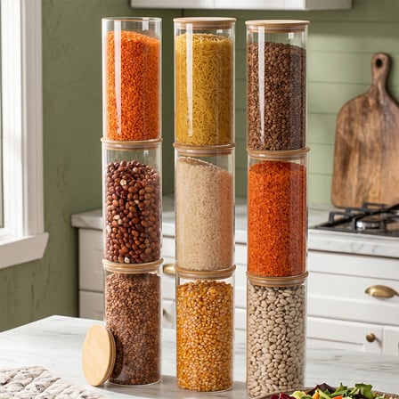 Porsima 2-3 Bambu Vakumlu Kapaklı Yuvarlak Borosilikat Cam 9lu Saklama Kabı 1300ml 10x20cm Şeffaf