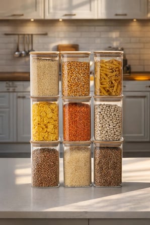 Porsima 6-3 Bambu Vakumlu Kapaklı Kare Borsilikat Cam 9lu Kavanoz Seti Saklama Kabı 1250ml 9,5x15cm