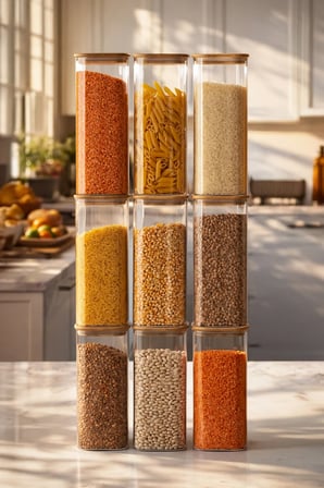 Porsima 7-3 Bambu Vakumlu Kapaklı Kare Borsilikat Cam 9lu Kavanoz Seti Saklama Kabı 1900ml 9,5x27cm