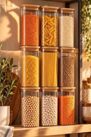 Porsima 7-3 Bambu Vakumlu Kapaklı Kare Borsilikat Cam 9lu Kavanoz Seti Saklama Kabı 1900ml 9,5x27cm