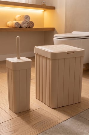 Porsima Linny 2li Banyo Fırçası Banyo Mutfak Çöp Kovası Seti Klozet Fırçası 10lt