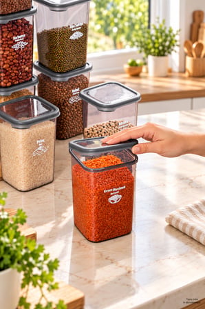 Porsima 4512 Kiler Box 12'li Set 1.1 Litre Kare Erzak Saklama Kabı - Mutfak Düzenleyici Kutu