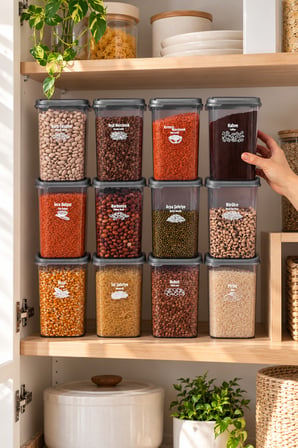 Porsima 4512 Kiler Box 12'li Set 1.1 Litre Kare Erzak Saklama Kabı - Mutfak Düzenleyici Kutu