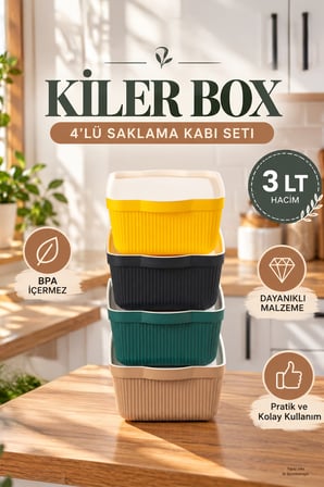 Porsima 4515 Mix Still Box 4'lü Set 3 Lt Kapaklı Çok Amaçlı Mutfak & Dolap İçi Düzenleyici