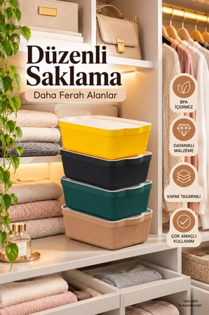 Porsima 4515 Mix Still Box 4'lü Set 3 Lt Kapaklı Çok Amaçlı Mutfak & Dolap İçi Düzenleyici