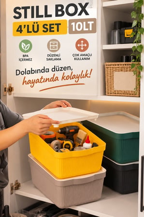 Porsima 4516 Mix Still Box 4'lü Set 10 Lt Kapaklı Çok Amaçlı Mutfak & Buzdolabı Düzenleyici
