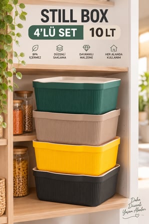 Porsima 4516 Mix Still Box 4'lü Set 10 Lt Kapaklı Çok Amaçlı Mutfak & Buzdolabı Düzenleyici