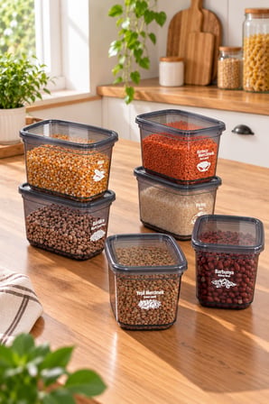 Porsima 4520 Kiler Box 6'lı Füme Erzak Kabı 1.3 Lt - Bakliyat & Baharat Düzenleyici + Etiket
